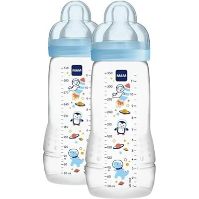 MAM Biberon Easy Active Baby Bottle 330 ml (Set da 2), Kit da 2 biberon per bambini attivi ergonomici e pratici, Accessori neonato 4+ mesi allattamento con tettarella misura 3, Azzurro assortito MAM Biberon Easy Active Baby Bottle 330 ml (Set da 2), Kit da 2 biberon per bambini attivi ergonomici e pratici, Accessori neonato 4+ mesi allattamento con tettarella misura 3, Azzurro assortito
