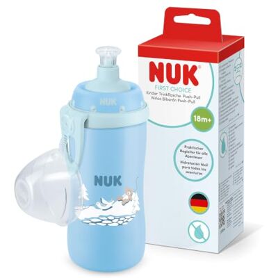 NUK First Choice Push-Pull borraccia bambini, 18+ mesi, Orso Blu, Borraccia 300 ml, beccuccio anti-morso, antigoccia, confezione da 1 pezzi NUK First Choice Push-Pull borraccia bambini, 18+ mesi, Orso Blu, Borraccia 300 ml, beccuccio anti-morso, antigoccia, confezione da 1 pezzi
