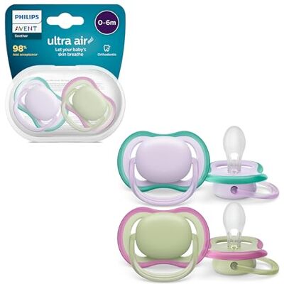 Philips Avent Ultra Air Pacifiers, Light Breathable Pacifiers for Babies Aged 0-6 Months, BPA Free, with Sterilizer Carry Case, 2 Pack, Model SCF085/24 Philips Avent Ultra Air Pacifiers, Light Breathable Pacifiers for Babies Aged 0-6 Months, BPA Free, with Sterilizer Carry Case, 2 Pack, Model SCF085/24