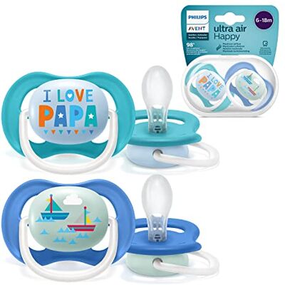 AVENT Philips Scf 080/03, Paquete De 2 Chupetes Ultra Air, 6-18 Meses, Tetina Blanda, color Azul Y Turquesa Pack de 2 AVENT Philips Scf 080/03, Paquete De 2 Chupetes Ultra Air, 6-18 Meses, Tetina Blanda, color Azul Y Turquesa Pack de 2