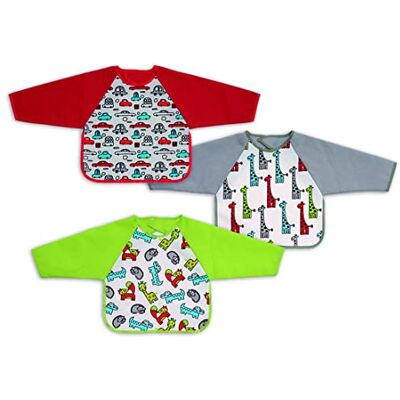 Ti TIN Pack 3 Bavaglini Impermeabili Stampati 73% Cotone 27% Poliestere Confezione Da 3 Bavaglini Per Bambini Da 6 a 18 Mesi con Chiusura Automatica e Maniche, 30x34 cm Ti TIN Pack 3 Bavaglini Impermeabili Stampati 73% Cotone 27% Poliestere Confezione Da 3 Bavaglini Per Bambini Da 6 a 18 Mesi con Chiusura Automatica e Maniche, 30x34 cm