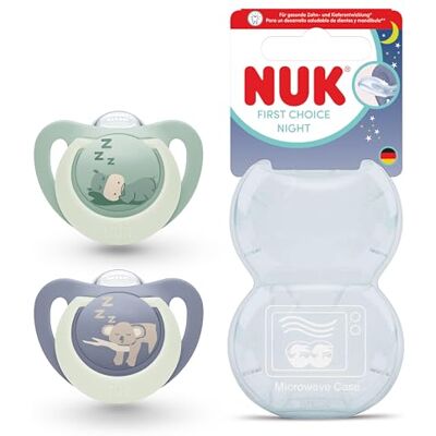 NUK First Choice Classic Night Ciuccio ortodontico che si illumina al buio, accettazione del 95% del bambino, 18-36 mesi, blu, 2 pezzi NUK First Choice Classic Night Ciuccio ortodontico che si illumina al buio, accettazione del 95% del bambino, 18-36 mesi, blu, 2 pezzi