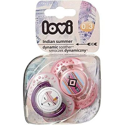 LOVI , Indian Summer, ciuccio dinamico in silicone, ciuccio ortodontico, 2 pezzi, senza BPA, 2 tappi di protezione LOVI , Indian Summer, ciuccio dinamico in silicone, ciuccio ortodontico, 2 pezzi, senza BPA, 2 tappi di protezione