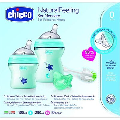 Artsana Chicco Set Natural Feeling Bimbo, Biberon, Gommotto, Scovolino, Azzurro 450 G Artsana Chicco Set Natural Feeling Bimbo, Biberon, Gommotto, Scovolino, Azzurro 450 G