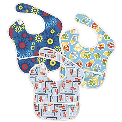 Hippychick Bumkins BUMKS3-B14 Super Bavaglini Bimbo, 3 Pezzi, Blue, Disegno Trasporto Hippychick Bumkins BUMKS3-B14 Super Bavaglini Bimbo, 3 Pezzi, Blue, Disegno Trasporto