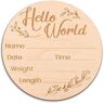 BOXOB Annuncio Nascita Bimbo in Legno, Diametro 15cm Carta Hello World per Neonato Targhetta Annuncio Nascita New Baby Gift Carte Baby Milestone per Ospedale Asilo Nido Neogenitori Baby Shower