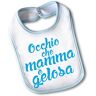 Babloo Bavetto Bavaglino Idea Regalo Festa Della Mamma "Occhio che Mamma è Gelosa" Medium Azzurro