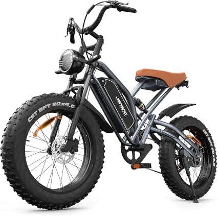 JANSNO Bicicletta Elettrica 20" x 4.0 Fat Tire, 7 Velocità Bici Elettrica, Freni a Disco Meccanici Anteriori e Posteriori, E-Bike per Adulti, Batteria Rimovibile 48V 14Ah