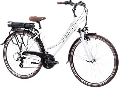 F.lli Schiano E-Ride 28" E-Bike, Bicicletta Elettrica da Città con Motore da 250W e Batteria al Litio 36V 10,4Ah estraibile, con 21 Velocità, Colore Bianco