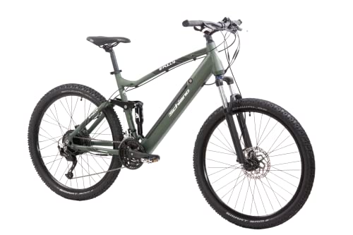 F.lli Schiano E-Fully 27.5" Mountain Bike Elettrica con Motore da 250W e Batteria al Litio rimovibile integrata nel telaio, Velocità Shimano, Display LCD, colore Dark Khaki, doppia sospensione