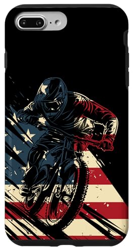 Patriotic Mountain Bike Apparel Co. Custodia per iPhone 7 Plus/8 Plus Mountain Bike Downhill MTB Bandiera Americana Patriottica Vintage