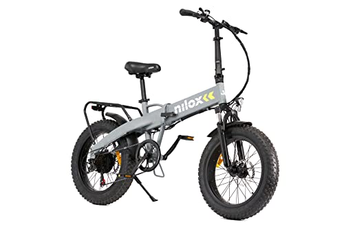 Nilox , E-Bike , Bici Elettrica con Pedalata Assistita, 70 km di Autonomia, Fino a 25 km/h, Brushless High Speed 36 V 250 W, Batteria Removibile 36 V 13 Ah, Ruote 20" Fat, Doppio Freno a Disco