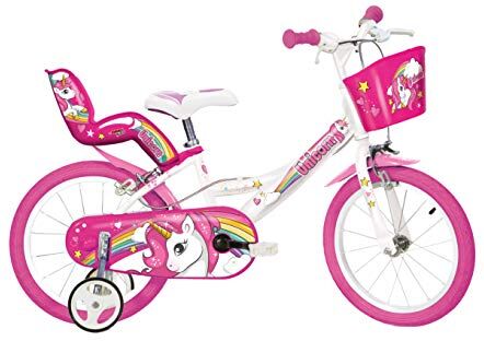 Dino Bikes 164R-UN, bicicletta con motivo unicorno, con ruote da 16", colori bianco e rosa