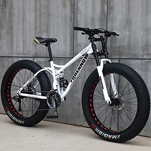 LCRAKON 26 Pollici Mountain Bike 24 Velocità Bicicletta Adulto Fat Tire Mountain Trail Bike, Telaio in Acciaio Ad Alto Tenore di Carbonio Bicycle con Doppia Sospensione Completa Doppio Freno a Disco