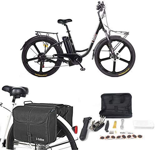 i-Bike City ePlus ITA99, Bicicletta elettrica a pedalata assistita Unisex Adulto, Nero, Taglia unica + Borse da Trasporto + Kit Riparazione + Supporto Universale per Smartphone