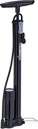 Relaxdays Pompa a Colonna, Bicycle Pump Professionale con Manometro, Testa Doppia Valvola Universale, 3 Adattatori, Nero, 60 x 20 x 5 cm