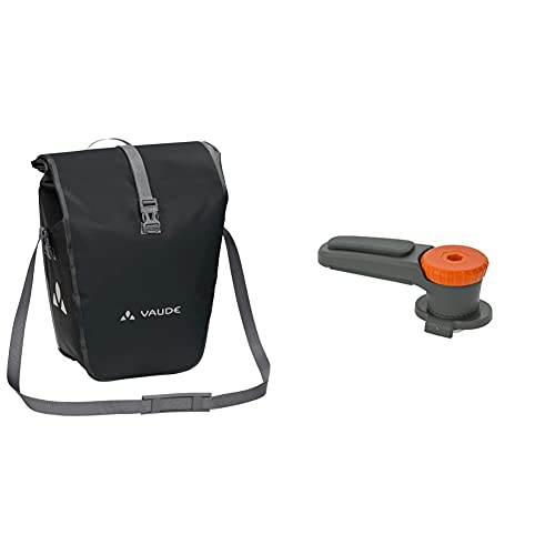 VAUDE Aqua Back Single Borsa per bicicletta, 1 borsa per la ruota posteriore (24 l), impermeabile, made in Germany & Qmr Rail Hook 2.0, Gancio Unisex Adulto, Nero, Taglia Unica