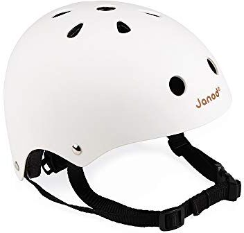 Janod Customizable white helmet, size S, adjustable from 47 to 54 cm with 11 ventilation holes, and Bikloon natural balance bike for children from 3 years