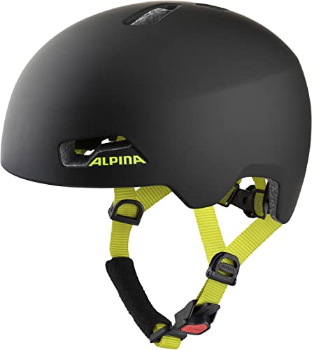 ALPINA Hackney, Casco da Bicicletta Unisex Bambino, Black-Neon Yellow Matt, 51-56 cm