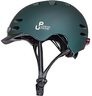 PRiME Urban Helmet, Casco Protettivo con Visiera e Luce Anteriore/Posteriore, per Bici, e-Bike e Monopattino Elettrico, Unisex Adulto, Verde, L