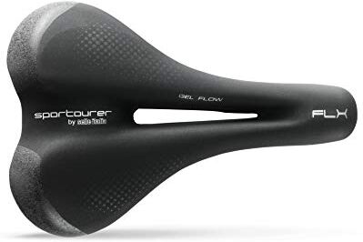 Selle Italia Sportourer by  FLX Gel Flow, Sella per Bici da Città, Morbida in Gel, Con Tecnologia Riflettente per Scarsa Visibilità Nera