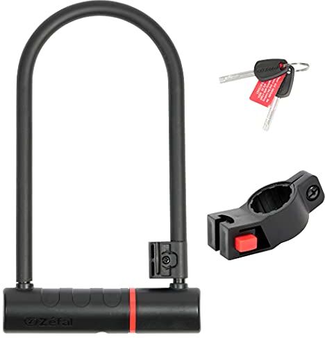 ZEFAL K-Traz U11-11 mm Lucchetto a D con staffa Bici/Scooter/Motocicletta approvato Alta resistenza, nero, S