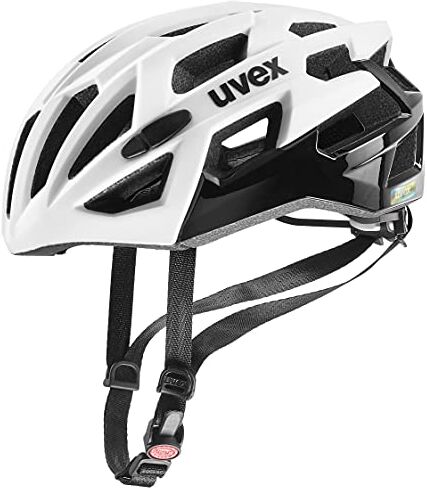 Uvex race 7, casco sicuro ad alte prestazioni unisex, regolazione individuale delle dimensioni, protezione antiurto extra, white black, 51-55 cm