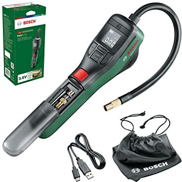 Bosch Compressore d'aria Pompa Per Bicicletta/Mini Portatile A Batteria Easypump, Da 3.0 Ah, Ricaricabile Tramite Cavo Usb-C, ‎‎Nero Verde, ‎4.9 x 21.5 10.6 cm, 400 grammi