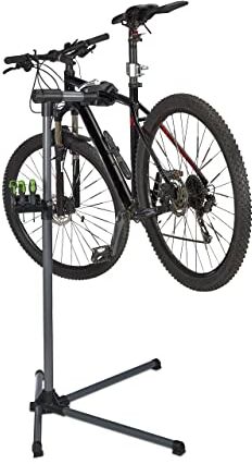 Relaxdays Supporto di Manutenzione per Bicicletta, Porta Bici con Telaio 25-40 mm, Max. 30 kg, Ripiano Attrezzi, Argento, 80% Acciaio 20% plastica