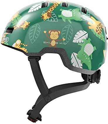 Abus Casco per bambini Skurb Kid robusto casco da bici in look skater con spazio il codino e una varietà di disegni ragazze ragazzi verde motivo ragazzo, taglia M