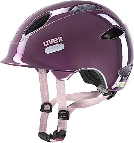 Uvex oyo, casco da ciclismo leggero per bambini, regolazione individuale delle dimensioni, ampliabile con luce a LED, 50-54 cm, Prugna rosa cipria