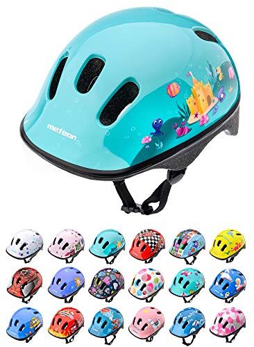 meteor Casco Bici Ideale per Bambini Caschi Perfetto per Downhill Enduro Ciclismo MTB Scooter Helmet Ideale per Tutte Le Forme di attività in Bicicletta Helmo (XS 44-48 cm, Magic)