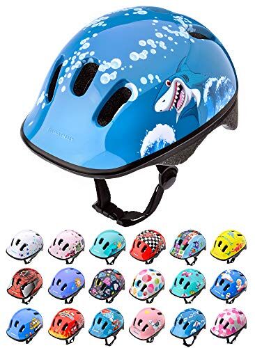 meteor Casco Bici ideale per bambini Caschi perfetto per Downhill Enduro Ciclismo MTB Scooter Helmet Ideale per Tutte Le Forme di attività in Bicicletta Helmo (XS 44-48 cm, baby shark)