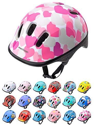 meteor Casco Bici ideale per bambini Caschi perfetto per Downhill Enduro Ciclismo MTB Scooter Helmet Ideale per Tutte Le Forme di attività in Bicicletta Helmo (S 48-52 cm, pink hearts)