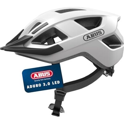 ABUS Casco da bicicletta Aduro 3.0 LED – Casco sportivo da città dal design elegante per escursioni quotidiane e sportive – con fanale posteriore – per uomo e donna – taglia M, bianco ABUS Casco da bicicletta Aduro 3.0 LED – Casco sportivo da città dal design elegante per escursioni quotidiane e sportive – con fanale posteriore – per uomo e donna – taglia M, bianco