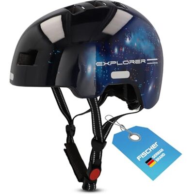 Fischer Casco da bicicletta BMX Dirt Bike Plus Universe, S/M, 54 – 59 cm, nero, con fanale posteriore LED integrato Fischer Casco da bicicletta BMX Dirt Bike Plus Universe, S/M, 54 – 59 cm, nero, con fanale posteriore LED integrato