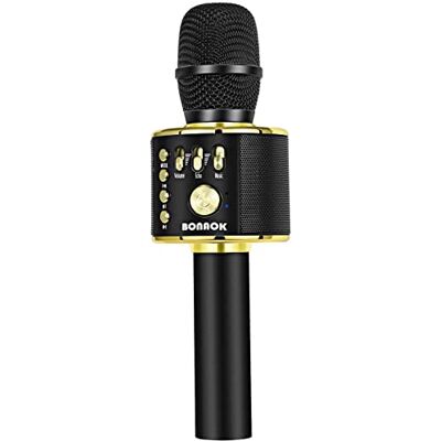 BONAOK Microfono per karaoke, portatile, 3 in 1, con Bluetooth, idea regalo di compleanno, per la casa e le feste, per iPhone/ Android/ iPad / PC/ smartphone BONAOK Microfono per karaoke, portatile, 3 in 1, con Bluetooth, idea regalo di compleanno, per la casa e le feste, per iPhone/ Android/ iPad / PC/ smartphone