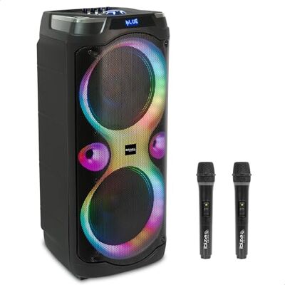 Ibiza COLUMBA-KARAOKE Altoparlante KARAOKE Bluetooth con 2 microfoni wireless Cambiavoce, luci LED, funzione Talkover e Rec Serate karaoke Ibiza COLUMBA-KARAOKE Altoparlante KARAOKE Bluetooth con 2 microfoni wireless Cambiavoce, luci LED, funzione Talkover e Rec Serate karaoke