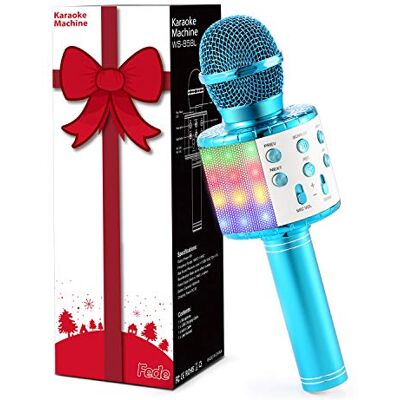 Fede Microfono Karaoke Bluetooth Wireless per Bambini, Karaoke Portatile con Luci LED Multicolore per Cantare, Funzione Eco, Compatibile con Android/iOS, PC o smartphone Fede Microfono Karaoke Bluetooth Wireless per Bambini, Karaoke Portatile con Luci LED Multicolore per Cantare, Funzione Eco, Compatibile con Android/iOS, PC o smartphone