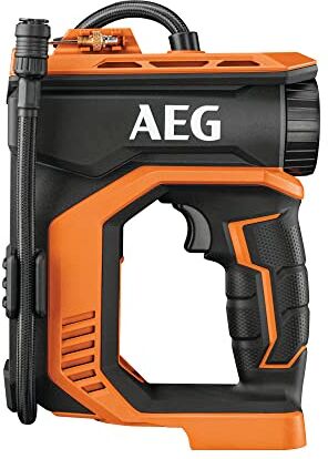 AEG BK18C-0 Compressore Compatto 18V, Batteria Non Inclusa, Fino a 10.3 Bar di Pressione, Compressore Aria con Ago per Palloni, Accessorio per Valvola e Schermo LCD