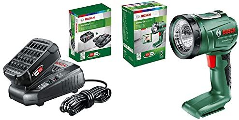 Bosch 1600A00K1P Starter Kit Litio da 18 V (Batteria da 2,5 Ah + al 1830 CV) + Stazione di Ricarica, 18 W & Torcia a batteria UniversalLamp 18, senza batteria, sistema da 18 Volt