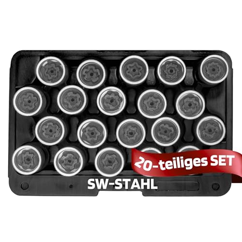 SW-Stahl Set di smontaggio per cerchioni, 20 pezzi, adatto per VW I, serratura del cerchione, chiave, strumento di smontaggio per aprire il fusibile o il fissaggio dei cerchioni