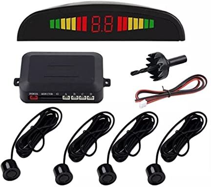 Generic Kit 4 Sensori Di Parcheggio Auto Suv Con Display Led Cicalino Suono Neri Sensori Retromarcia Posteriori