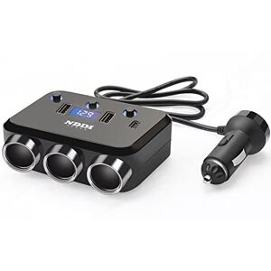 NDDI POWER Adattatore per Accendisigari, 3 Prese con Display LED per Auto Splitter, Splitter a Presa 12 V / 24 V con 2 Porte USB, 1 Adattatore di Alimentazione per Auto con Porta Tipo C