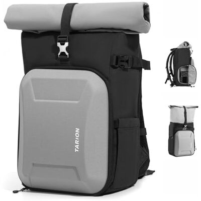 TARION Zaino Fotografico Fotocamera Rolltop: Zaino Fotocamera Reflex Impermeabile con Borsa Fotografica Scomparto per Laptop da 16 Copertura Antipioggia per DSLR SLR Mirrorless (Grigio) TARION Zaino Fotografico Fotocamera Rolltop: Zaino Fotocamera Reflex Impermeabile con Borsa Fotografica Scomparto per Laptop da 16 Copertura Antipioggia per DSLR SLR Mirrorless (Grigio)
