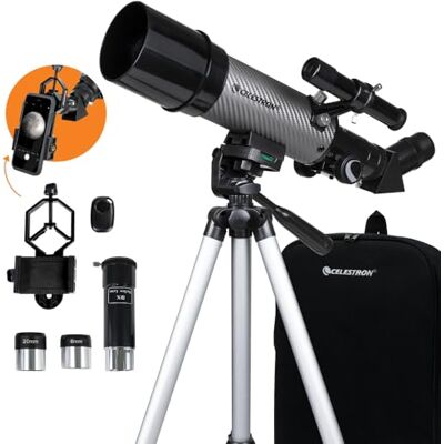 Celestron 22007 Travel Scope 60 DX Telescopio rifrattore portatile con adattatore smartphone -Per i principianti, ottica in vetro completamente rivestita, treppiede, zaino e accessori, Nero/Grigio Celestron 22007 Travel Scope 60 DX Telescopio rifrattore portatile con adattatore smartphone -Per i principianti, ottica in vetro completamente rivestita, treppiede, zaino e accessori, Nero/Grigio