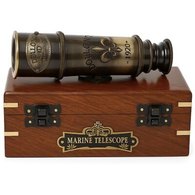 US HANDICRAFTS Dollond London 1920 Marine Collectible Dã©Cor Nautical Spyglass Telescopio da pirata in ottone massiccio, 38 cm, con scatola in legno ondulato. US HANDICRAFTS Dollond London 1920 Marine Collectible Dã©Cor Nautical Spyglass Telescopio da pirata in ottone massiccio, 38 cm, con scatola in legno ondulato.
