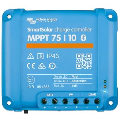 Victron Energy SmartSolar MPPT 75V 10 amp 12/24-Volt Regolatore di Carica Solare (Bluetooth) Victron Energy SmartSolar MPPT 75V 10 amp 12/24-Volt Regolatore di Carica Solare (Bluetooth)
