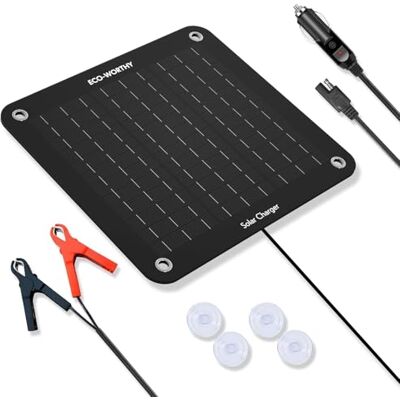 ECO-WORTHY 12V 10W Caricabatteria Solare per Auto Alimentazione di Emergenza a Pannello Solari Portatile con Adattatore a Coccodrillo, Barca, Moto, Camper, Camion ECO-WORTHY 12V 10W Caricabatteria Solare per Auto Alimentazione di Emergenza a Pannello Solari Portatile con Adattatore a Coccodrillo, Barca, Moto, Camper, Camion