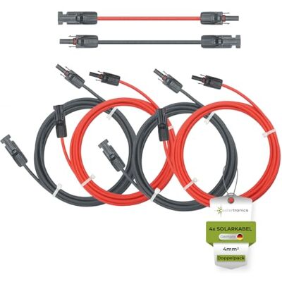 solartronics Cavo Solare Doppelpack 4x 0.5 Metri 4mm ² H1Z2Z2-K Nero & Rosso Connettore Solare Doppio Lato Cavo di Prolunga 4qmm Made IN Germany Incl. 0% Iva Gem. § 12 Abs. 3 Ustg (4x 0,5m) solartronics Cavo Solare Doppelpack 4x 0.5 Metri 4mm ² H1Z2Z2-K Nero & Rosso Connettore Solare Doppio Lato Cavo di Prolunga 4qmm Made IN Germany Incl. 0% Iva Gem. § 12 Abs. 3 Ustg (4x 0,5m)